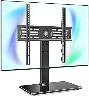 FITUEYES Universal TV Stand Table Top TV Stand for 27-55 inch LCD LED TVS Height Adjustable TV Base with Tempered Glass Base Wire Management VESA 400x400mm Holds 88 Pounds, Black