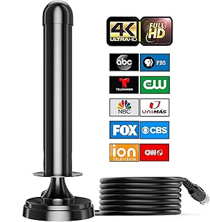 2023 Powerful TV Antenna Indoor for Smart TV Amplified Long 500+ Miles Range, Portable HD Antenna Indoor for TV Support 4K 1080p Signal Local Free Channles, Strong Magnetic Base/17ft Coaxial Cable