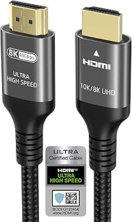10k 8k 4k HDMI Cable 6.6 FT, Certified 48Gbps 1ms Ultra High Speed HDMI 2.1 Cable 4k 120Hz 144Hz 8k 60Hz 12bit ARC eARC DTS:X Dolby Atmos HDR10 Compatible for Mac Soundbar Gaming PC RTX3090 PS5 4 Xbox