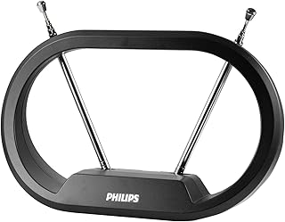 Philips Modern Loop Rabbit Ears Indoor TV Antenna, 15 inch Extendable Dipoles, 4K 1080P VHF UHF, Tabletop Antenna, Digital HDTV Antenna, Smart TV Compatible, 4ft Coaxial Cable, Black, SDV7114A/27