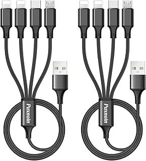 Puxnoin Multi Charging Cable, Multi Fast Charger Cable 2Pack 4FT Nylon Braided Universal 4 in 1 Multiple USB Cable, Cord Adapter with Type-C, Micro USB Port Connectors for Cell Phones Tablets and More