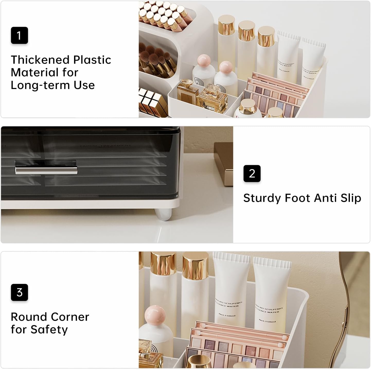 Makeup Organizer for Vanity with Brush Holder, Countertop Skincare Organizer with 2 Drawers, Spacious Cosmetic Display Case for Perfumes, Eyeshadow Palettes, Nail Polishes — ChinaHub