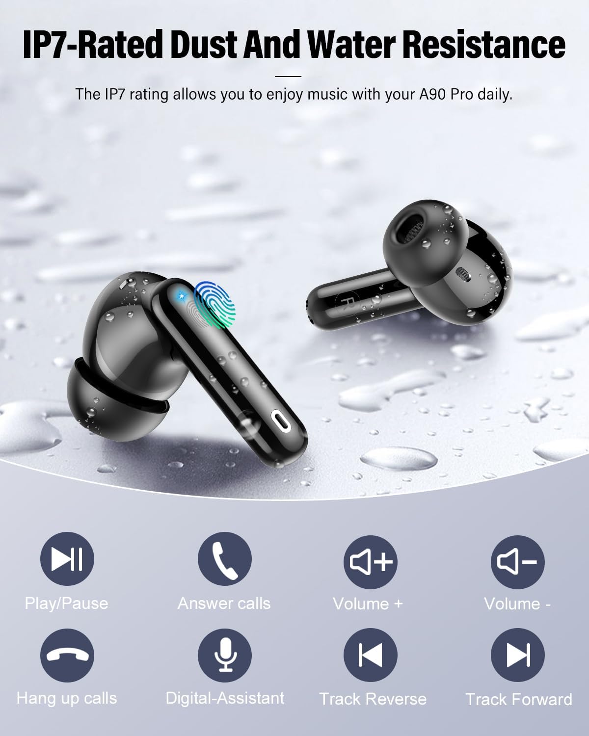 Wireless Earbuds, Bluetooth 5.4 Headphones Bass Stereo, Ear Buds with Noise Cancelling Mic, LED Display in Ear Earphones Clear Calls, IP7 Waterproof Bluetooth Earbuds for Phones/Sports/Laptop, Black — ChinaHub