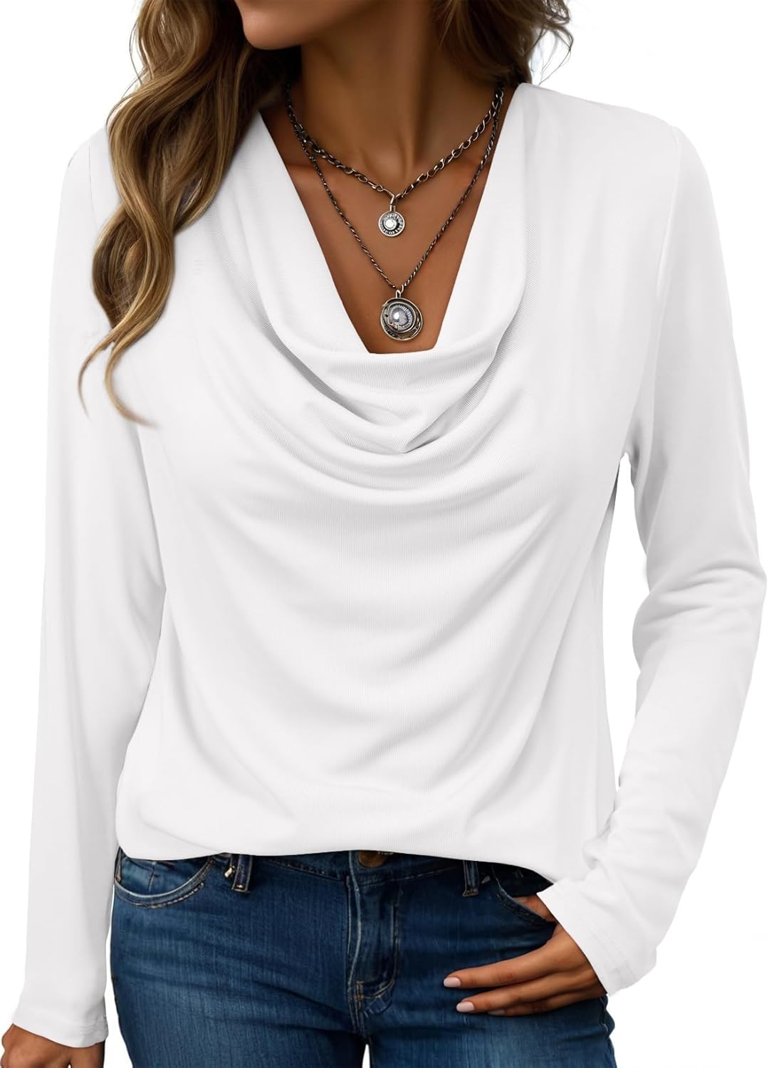 EVALESS Womens Tops Trendy 2026 Fall Cowl Neck Shi